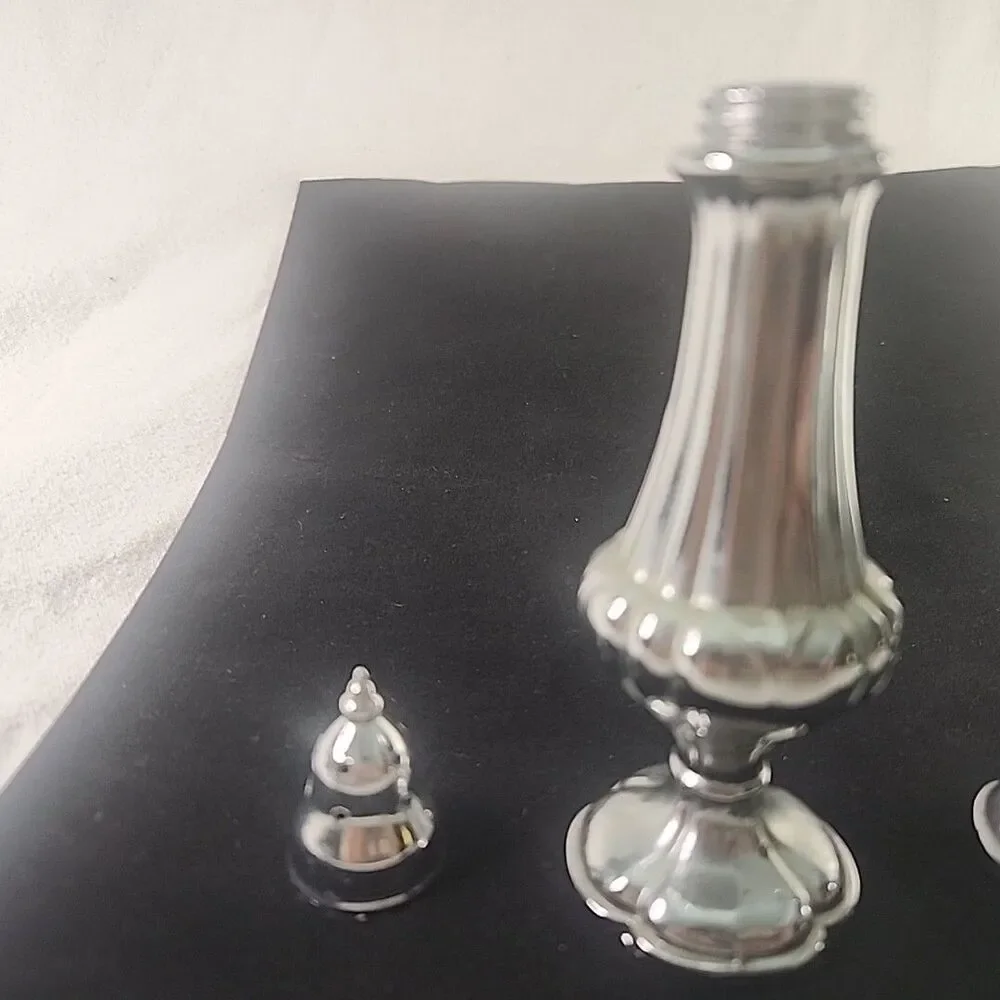 Salt and Pepper Shakers Ornate Heavy Vintage Silver Toned Molded Metal 5.25”